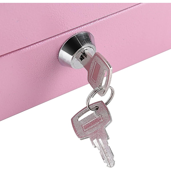 Mini Kannettava Teräksinen Lukittava Raha- ja Kolikkolaatikko Turvallisuuslaatikko Kotitaloudelle, Kompakti, Turvallinen, Moniosastoinen Säilytys (Pieni Vaaleanpunainen) - WELLNGS Small Pink