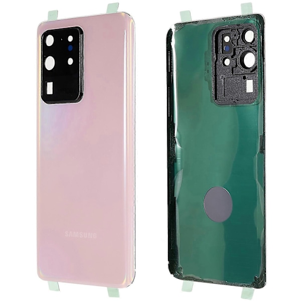 Kompatibel med Samsung Galaxy S20 Ultra 4G/5G G988 Batteri Cover med Klæbestrimmel + Kameralinse Dæksel - Rød - WELLNGS Pink