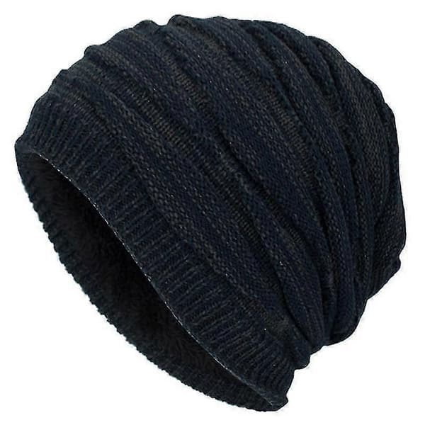 Unisex Slouch Lang Hue Oversized Hat Vinter Varm Strikket Wrap Cap-WELLNGS Dark Blue