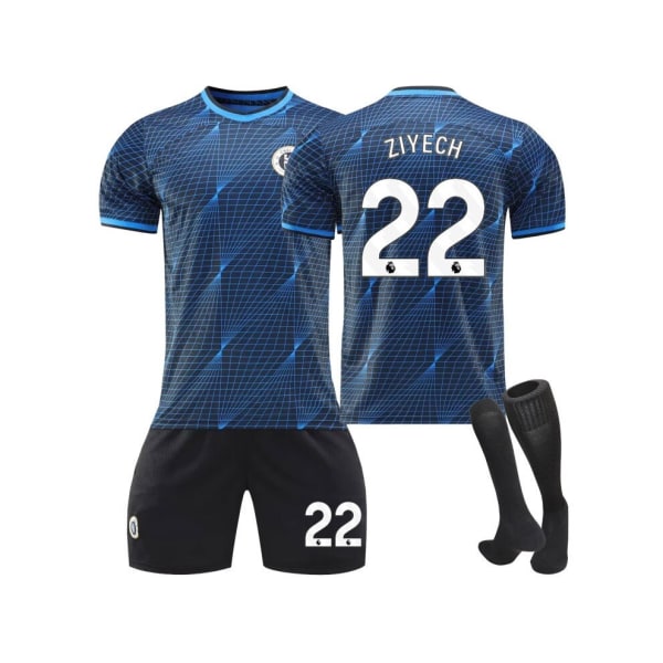 (2023/24 Chelsea bortatröja #22 Ziyech Fotbollströja Kit för barn Vuxna-WELLNGS 26(140-150CM)