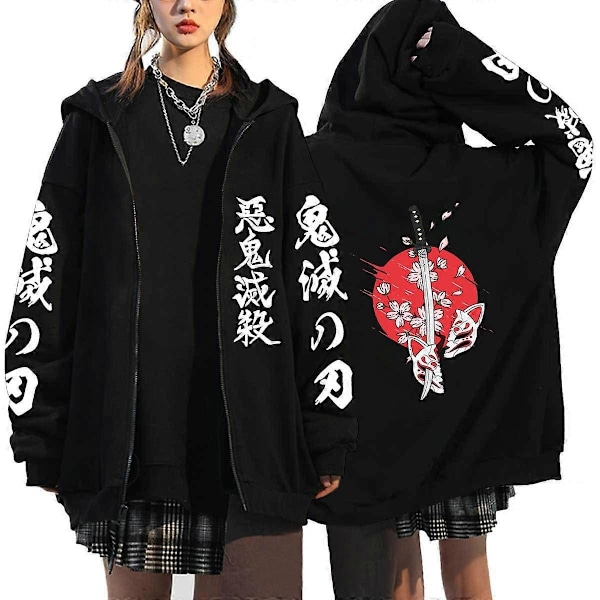 Sjov populær anime Demon Slayer hættetrøje til mænd og kvinder Kyoto Purgatory sweatshirt vinter gadetøj oversized løs afslappet pullover Black-WELLNGS XXL