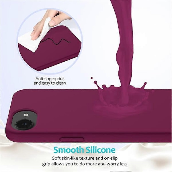 Kompatibelt skal för iPhone 16e, fallsäkert flytande silikon med mjukt foder, baksidesskydd - WELLNGS WineRed