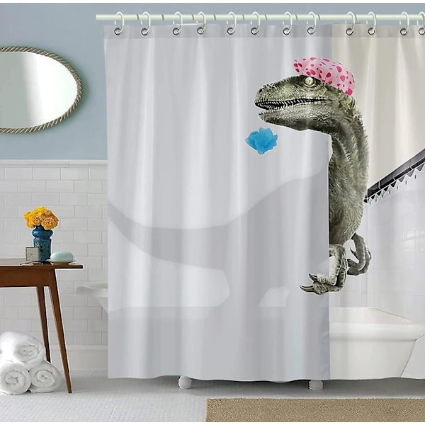 Hauska kissa suihkuverho, viileä kissa dinosaurus japanilainen valtameren aalto sisustus kangas kylpyhuone verhot, lapset maalaismainen puinen kylpyverho-WELLNGS 5570l 220x180cm-86x70in