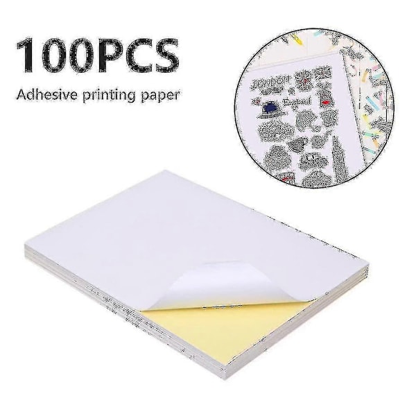 100 st A4 Kraftpapper självhäftande tryckpapper matt självhäftande etikett klistermärke bläckstråle blankt självhäftande tryckpapper - WELLNGS
