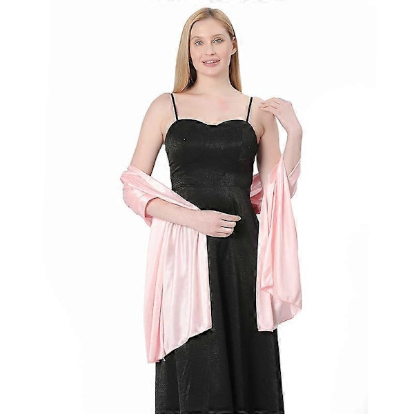 Kvinders Silke Satin Langt Tørklæde Wrap Letvægts Solid Aftenkjole Bryllup Sjal-WELLNGS Light pink