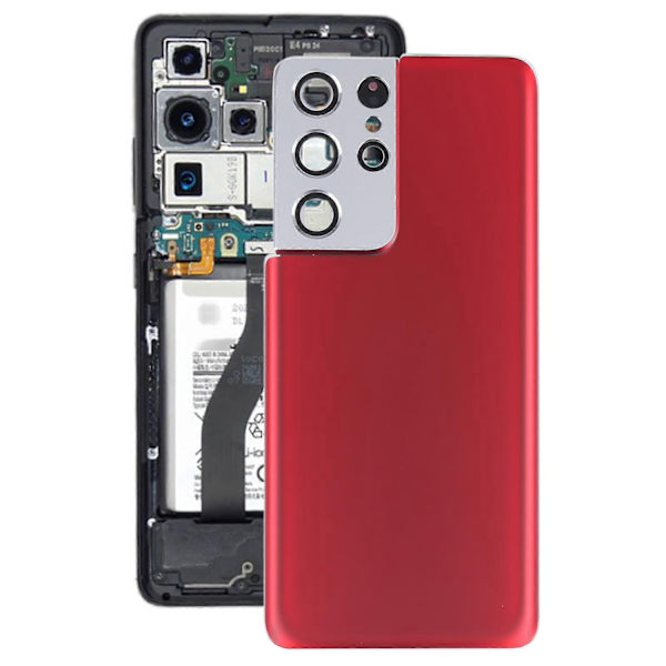 [Uusi] Yhteensopiva Samsung Galaxy S21 Ultra 5G:n kanssa Akun takakansi ja kameran linssinsuojus - WELLNGS Red