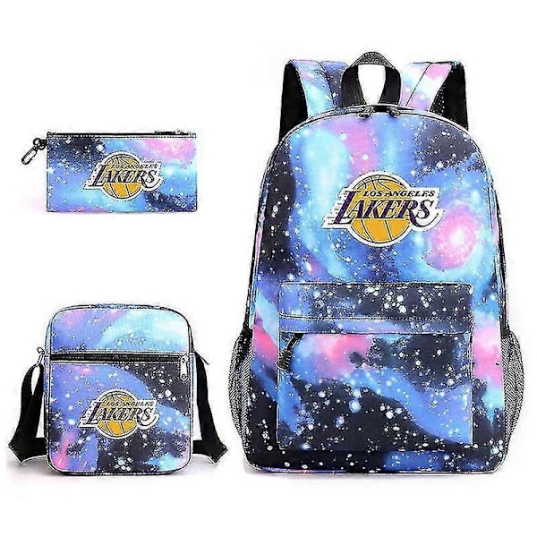 Kolmiosainen koululaukku Lakers-painatuksella, kynäkotelo ja olkalaukku -r-WELLNGS Star blue Single shoulder bag