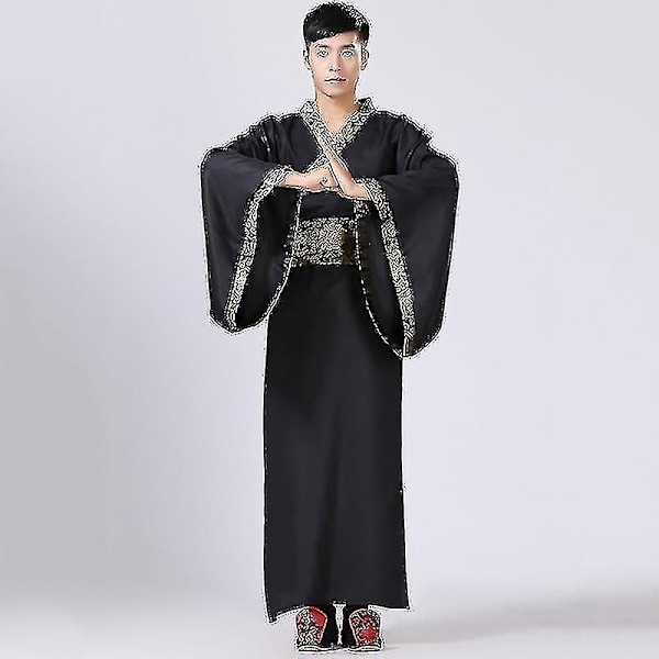 Mænds Hanfu Traditionelle Kostumer Tøj - WELLNGS Black 2XL 175-180CM