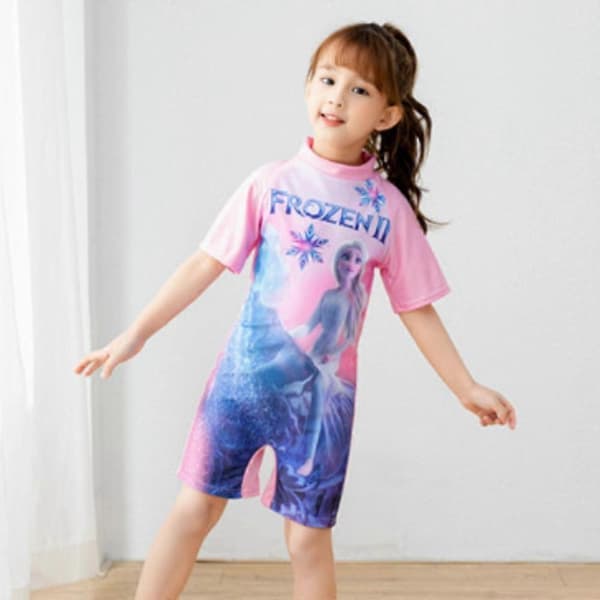 Frozen Flickor Barn Badkläder Kortärmad Cartoon Badkläder Badkläder-WELLNGS Pink 3-4 Years