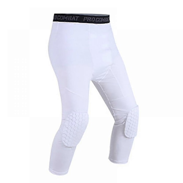 Basketbyxor med knäskydd, ungdoms krockskyddande sport 3/4 kompressionsbyxor leggings herr volleyboll skyddsutrustning - WELLNGS Right-White 3XL