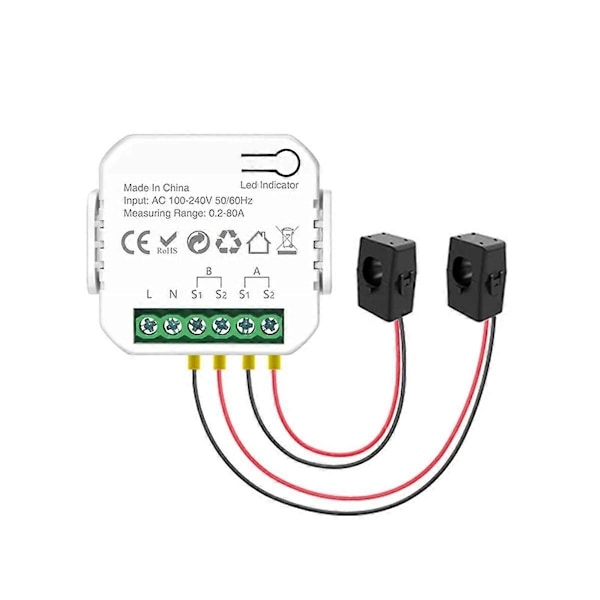 Tuya Wifi Smart Strømmåler med Strømsensor Klemme 2 Kanaler 80A Energimåler Smart Home Wattmeter - WELLNGS