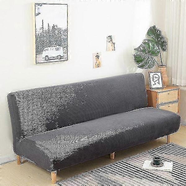Suuri käsinojaton vuodesohvan päällinen, sohvan suojus ilman käsinojia, joustava taitettava futon-päällinen, pölytiivis, joustava, irrotettava Jacquard-WELLNGS Dark grey Xl(length190-210cm)