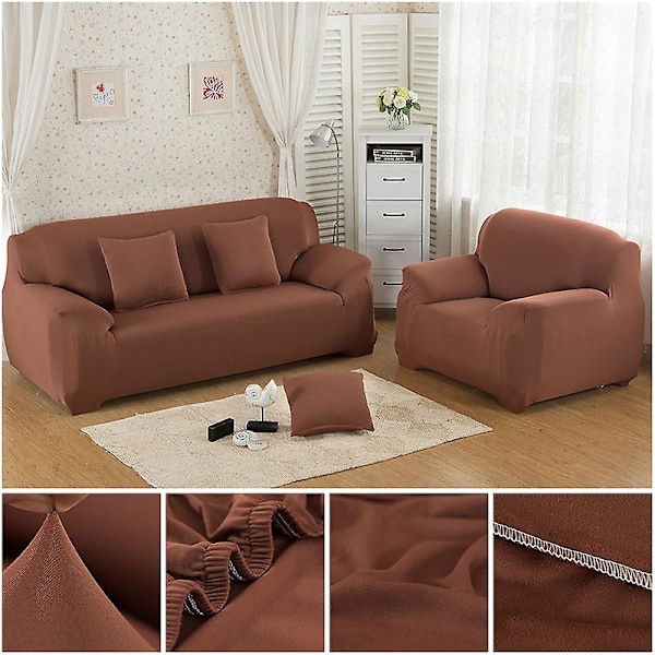 Sofa Betræk Solid Farve Sofa Betræk til Stue Elastisk Hjørne Sofa Betræk Betræk Stolebeskytter 1/2/3/4 Sæder - WELLNGS Beige 2-seater 145-185cm