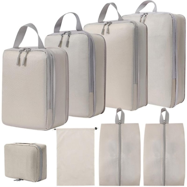 Sett med kompresjonspakkekuber for reiser, ultralette pakkeorganisatorer for bagasje, koffert og ryggsekk BEIGE-WELLNGS BEIGE STYLE 3