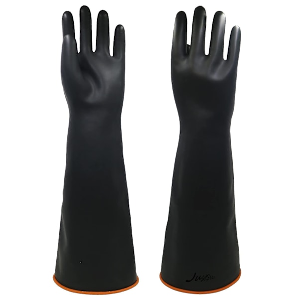 Chemical Resistant Latex Gloves, Industrial Heavy Duty Work Rubber Glove, Black, One Pair-WELLNGS 55CM