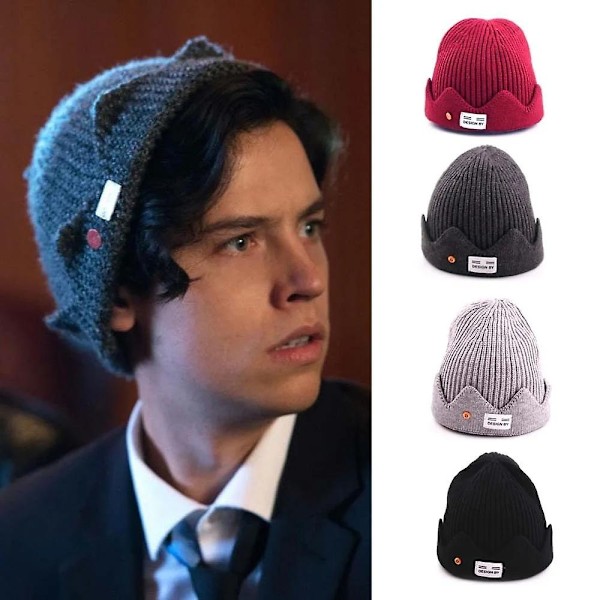 2020 Ny högkvalitativ vinter Riverdale Jughead Jones Cosplay stickad mössa kvinnor män ämne exklusiv krona hatt ull mjuk man mössa-WELLNGS Burgundy