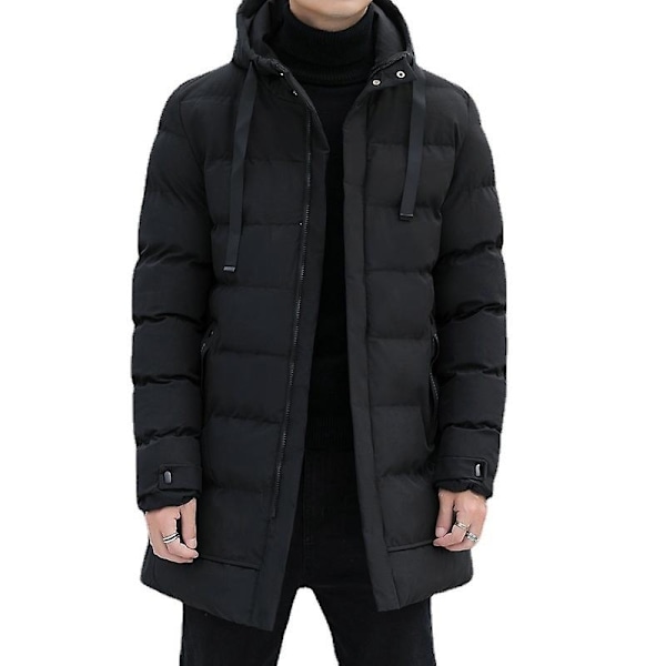 Herre Vinter Varm Lang Yttertøy Hette Tykk Mid-lengde Hette Foe Varm Frakk Vinter Puffer Jakke Mote Parka Overcoat-WELLNGS Black L