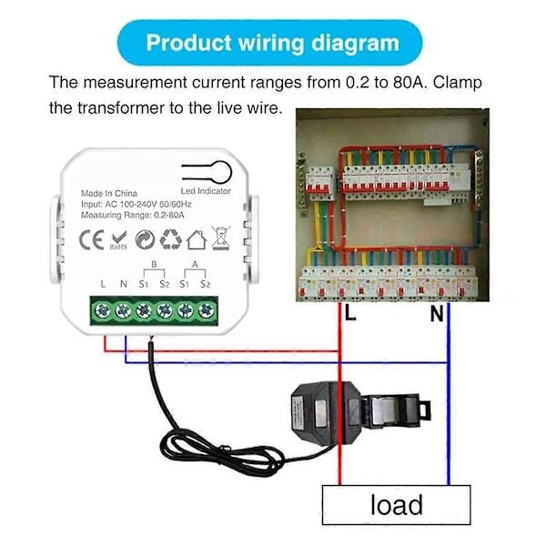 Tuya Wifi Smart Strømmåler med Strømsensor Klemme 2 Kanaler 80A Energimåler Smart Home Wattmeter - WELLNGS