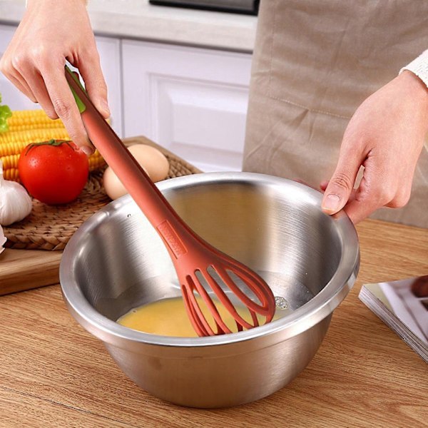 2-i-1 Matpincett och Visp 2023 Ny Multifunktionell Visp Brödpincett Hand Handhållen Plast Brödpincett Pasta Multifunktionell Kit-WELLNGS Orange