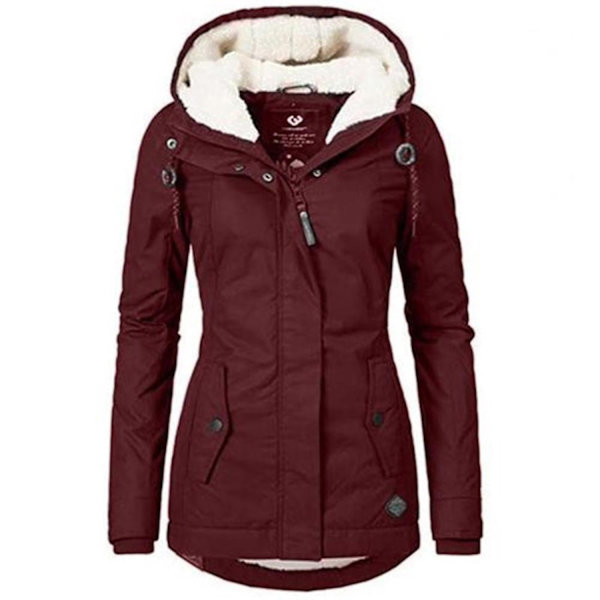 Vanntett varm hettefrakk tykk fleecefôret frakk for kvinner-yujia-WELLNGS Red 2XL