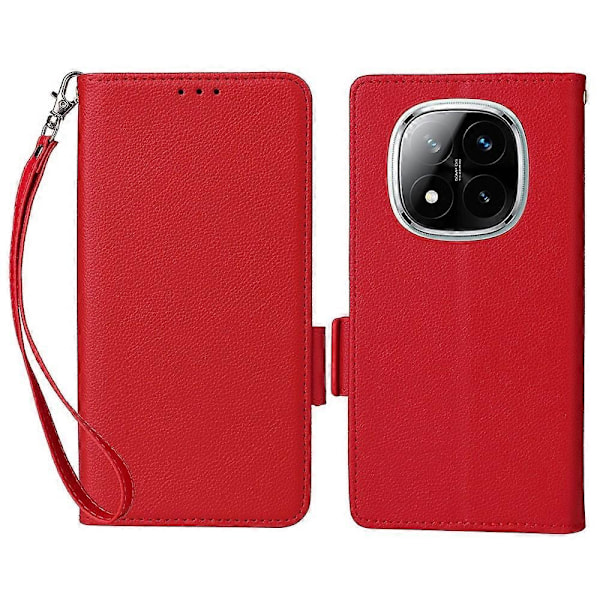Kompatibel med Xiaomi Note 14 Pro+ 5G/Note 14 Pro 5G/Poco X7 5G Etui PU Læder Wallet Flip Telefon Cover - WELLNGS Red