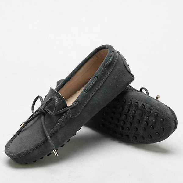 Dame Sko 2023 100% Ekte Lær Dame Flate Sko 13 Farger Casual Loafers Dame Flats Sko Moccasins Dame Kjøresko-WELLNGS Dark Grey 5