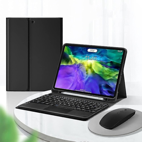 2021 iPad Pro 12.9 5. sukupolven 4. sukupolven 3. sukupolven kosketusnäppäimistö kotelo Bluetooth-hiirellä Söpö pyöreä näppäin Värillinen näppäimistö Kosketuslevy Irrotettava - WELLNGS Black