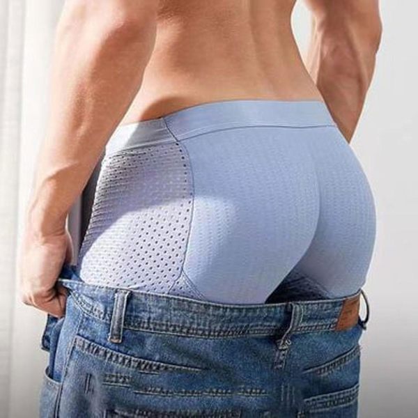 Herr Mesh Andas Butt Lift Boxer Briefs Underkläder med Butt Pad Förstoring, 50% Erbjudande-WELLNGS Red L