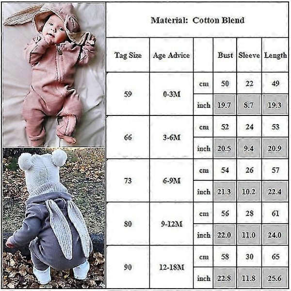 Nyfödd Baby Sparkdräkt Kanin Dragkedja Jumpsuit Påskhare Pyjamas Spädbarn Sovkläder-WELLNGS Blue 3-6 Months