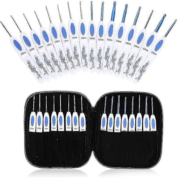 Virknålar Set 16st med Portabelt Fodral för DIY Handstickning Konst för Älskare (blå)-WELLNGS Blue