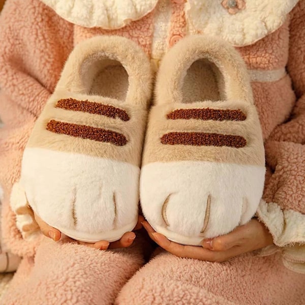 Vinter Søte Katt Pote Designer Hjem Dame Fuzzy Topplapper Gulv Stille Soverom Par Varme Plysj Sko Innendørs Fluffy Topplapper - WELLNGS khaki 38-39