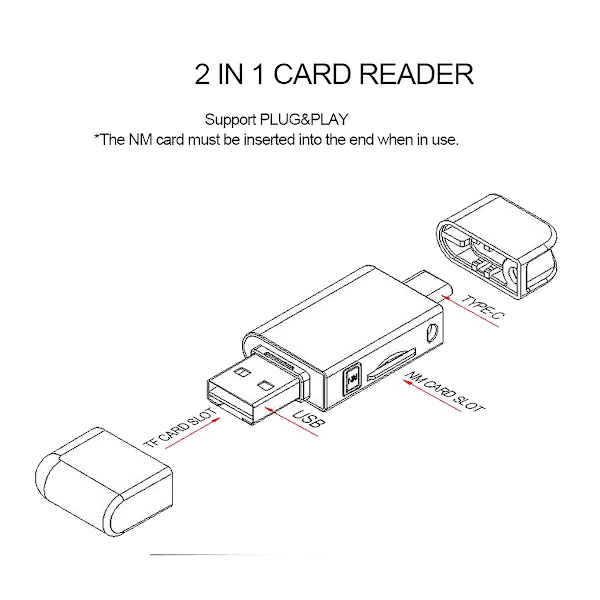 USB-C Typ C /USB 2.0 till NM Nano minneskort TF -SD kortläsare för mobiltelefon &Amp, bärbar dator-WELLNGS