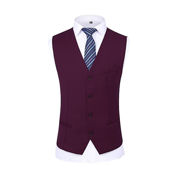 Allthemen Herresæt til Bryllup Fest Middag 3-delt Business Sæt Blazer Vest Bukser 9 Farver-WELLNGS Dark Red L