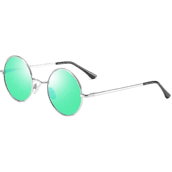 Retro Round John Lennon Polarisoivat Aurinkolasit Miehille ja Naisille Pyöreät Hippi Aurinkolasit - WELLNGS Green Lens-sliver Frame