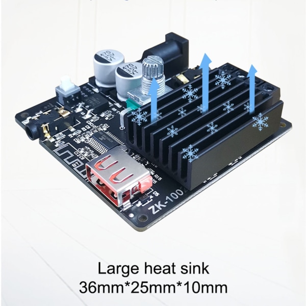 ZK-1002M 100W+100W Bluetooth -kompatibel 5.0 Power Audio Förstärkarkort Stereo AMP Förstärkare Hemmabio AUX USB-WELLNGS
