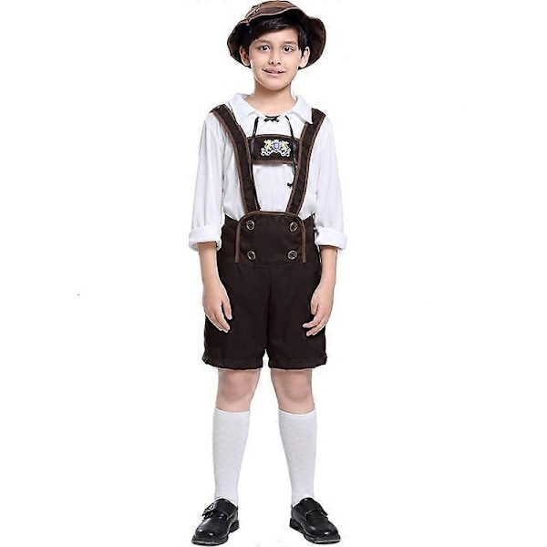 Tysk Oktoberfest 3-delars/Set Barn Lederhosen Kostym Bayersk Oktoberfest Öl Pojkar Cosplay Karneval Halloween Party Kostym-WELLNGS S 115-125cm