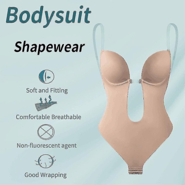 Kvinder Rygløs Shapewear Dyb V-hals Bodystocking Usynlig Body Shaper Til Lav Ryg Kjole L