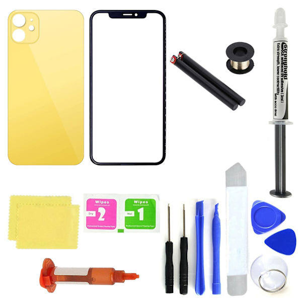 Hiborth Professionell Front Glass Skärm Telefon Baksida Cover Ersättning Reparationsverktyg Kit för iPhone 11-WELLNGS Yellow