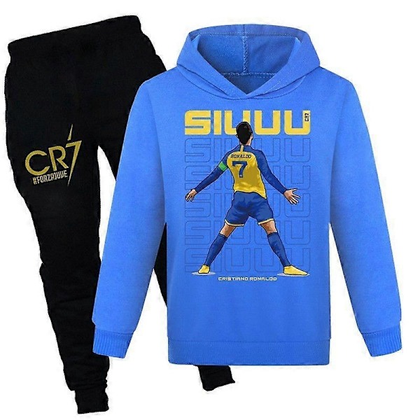 CR7 Ronaldo Hettegenser Bukser Treningsdress Sett Genser Barn-WELLNGS blue1 130