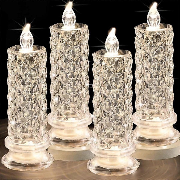 Rose Shadow LED Flammeløse Lys, 4 stk. Romantiske Batteridrevne Lys LED Søylelys for Va-WELLNGS