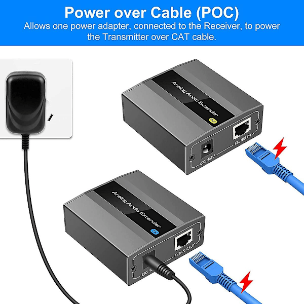 Analog Audio Extender RCA 3.5mm Stereo över Ethernet Enstaka Cat5E/6/7 Kabel Upp till 500M Audiokonverterare - WELLNGS