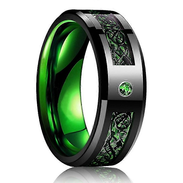 Mote svart Tungsten Celtic Dragon Herre Ring Inlagt Grønn Zirkon Punk Herre Rustfritt Stål Grønn Karbonfiber Ring - WELLNGS 9