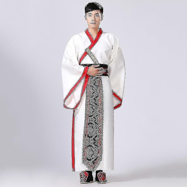 Mænds Hanfu Traditionelle Kostumer Tøj - WELLNGS Redwhite 2XL 175-180CM