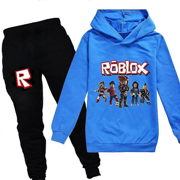 Roblox Painettu Lasten Poikien Tyttöjen Rento Asu Huppari Puserot Joggings Housut Verryttelypuku Aktiivivaatteet - WELLNGS Blue 9-10Years