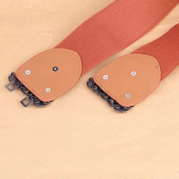 Damernas Vintage Carvad Bred Elastisk Spänne Bälte Tjockt Elastiskt Klänning Midjebälte - WELLNGS Brown