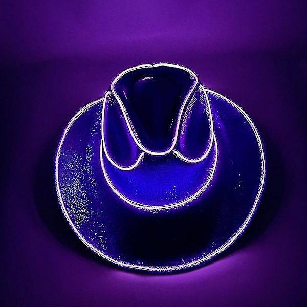 Disco Luminous Led Brud Cowgirl Hat Glødende Lys Bar Cap Bachelorette Party Tilbehør Blinkende Neon Western Cowboy Hat-WELLNGS Purple