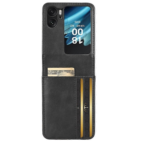Kompatibel med Oppo Find N2 Flip 5G PU Lær Sammenleggbar Telefonveske Innprentet Triangel Telefondeksel med Kortspor-WELLNGS Black