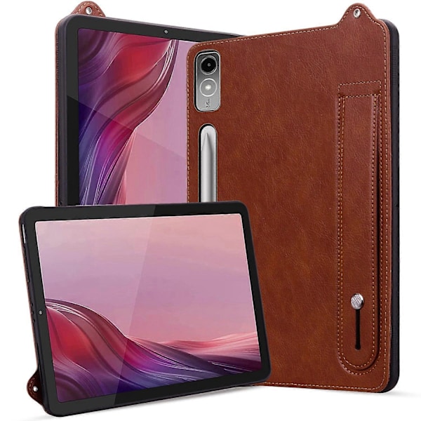 for Lenovo Tab P12 Deksel Håndstropp Støtte Lær Tablet Cover - Brun-WELLNGS Brown