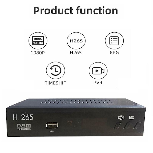DVB T2 HEVC 265 Digital TV-mottaker DVB-T2 265 1080P HD Dekoder USB Terrestrial TV-mottaker EPG Set Top Box, EU-plugg-WELLNGS