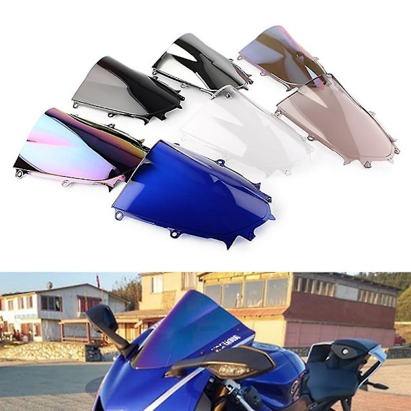 Vindskærm til Yamaha Yzf R6 600 R7 700 Yzfr6 Yzfr7 2017-2022 Dobbelt Boble Vindskærm Motorcykel Tilbehør Fairing Deflektor-WELLNGS White Iridium